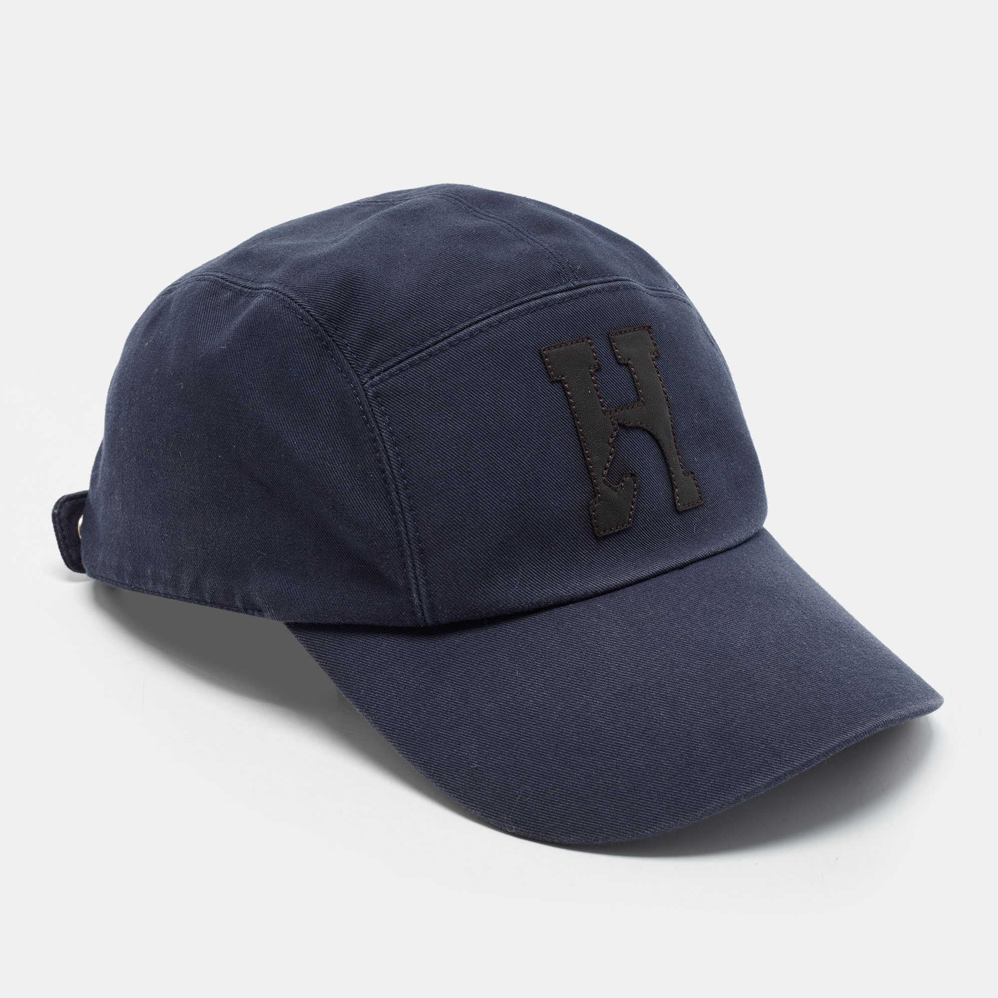 Herm&egrave;s Navy Cotton Leather Trim Nevada H&rsquo;Cheval Marine Cap Size 60