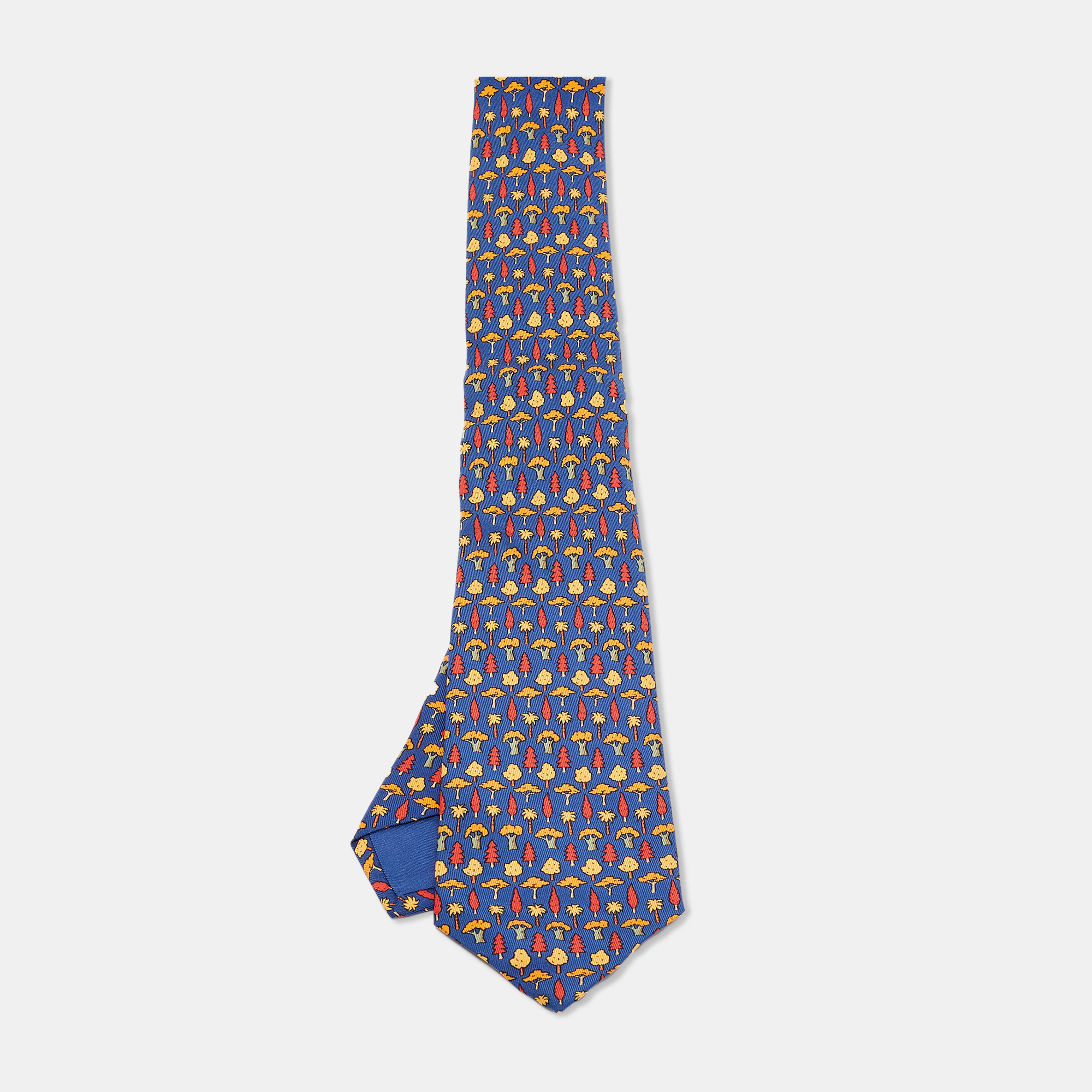 Hermes Multicolor Printed Silk Standard Tie