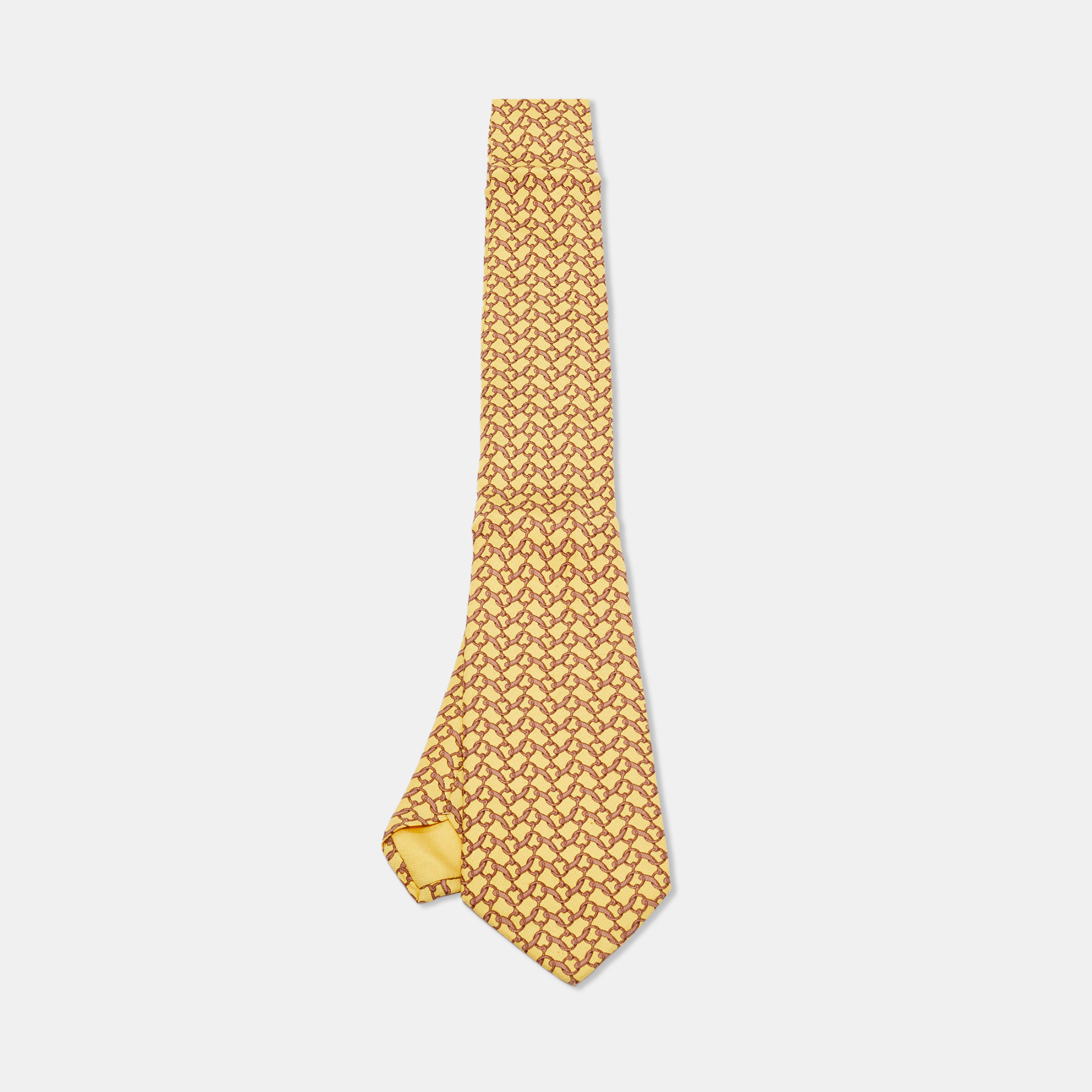 Hermes Yellow Equestrian Print Silk Classic Tie