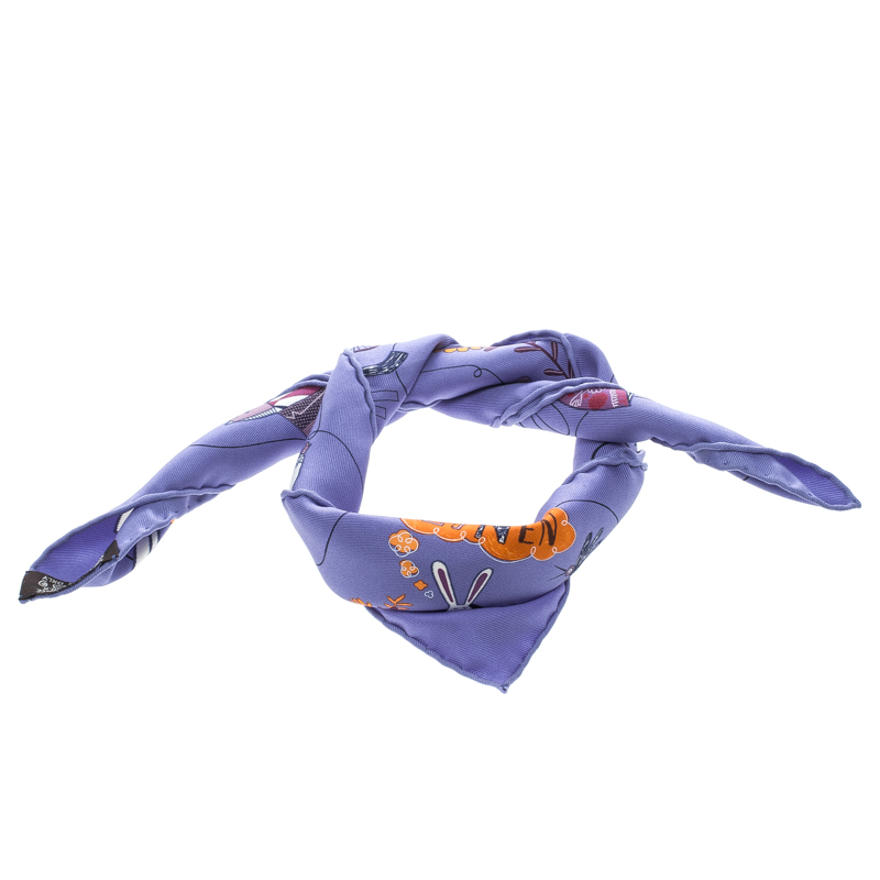 مملوكة مسبقًا Hermes Blue Les Confessions Printed Silk Pocket Square