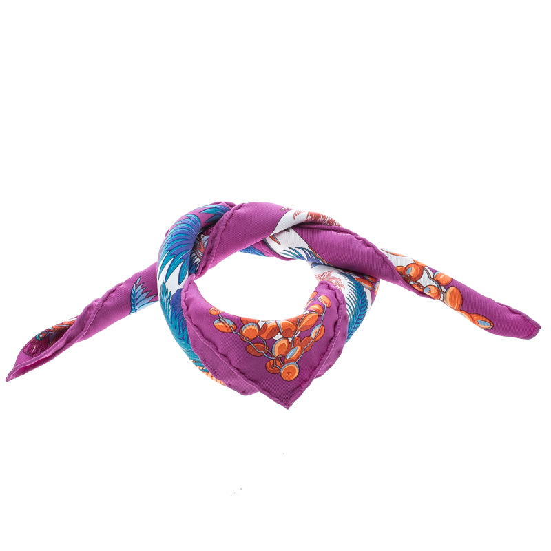 Pre Owned Hermes Multicolor Mythiques Phoenix Printed Silk Pocket Square