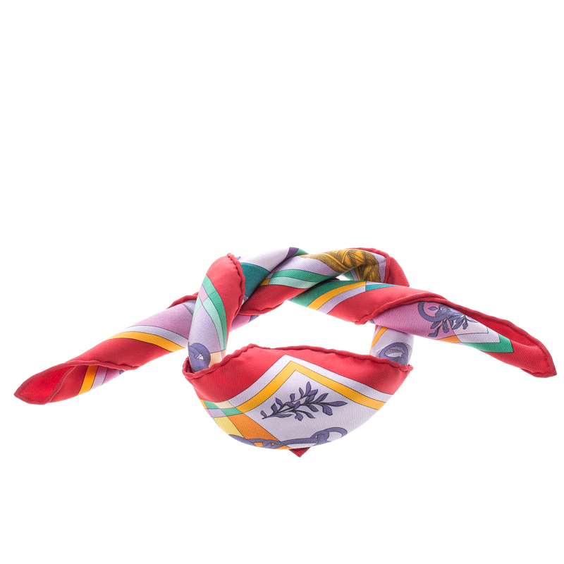 مملوكة مسبقًا Hermes Multicolor Della Cavalleria Printed Silk Pocket Square