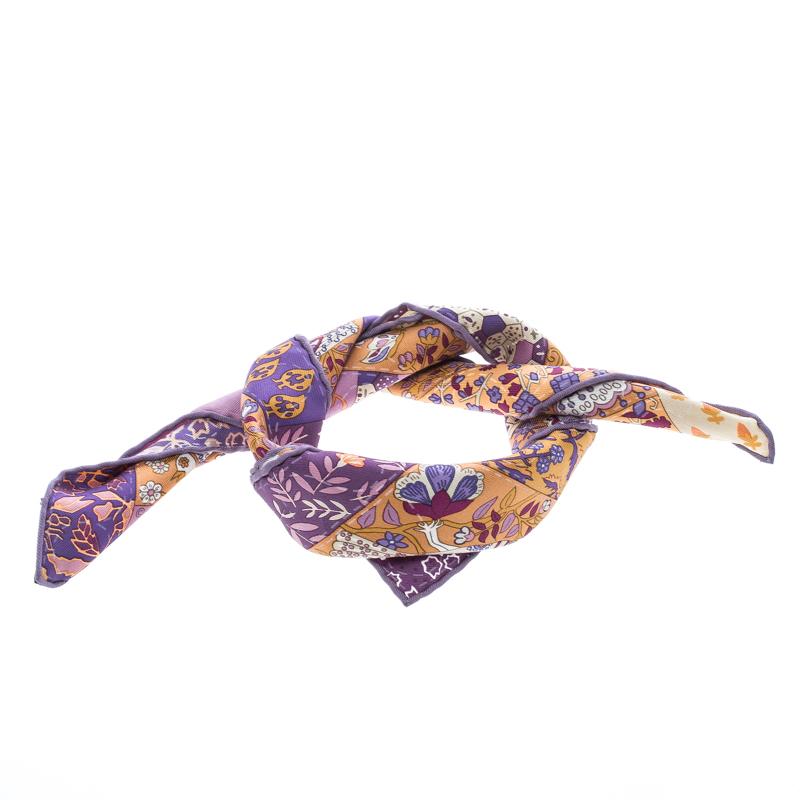 Pre Owned Hermes Pique Fleuri De Provence Printed Silk Pocket Square