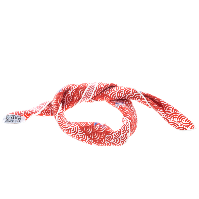 Pre Owned منديل جيب هيرمس حرير بنقوش باتو أحمر مربع