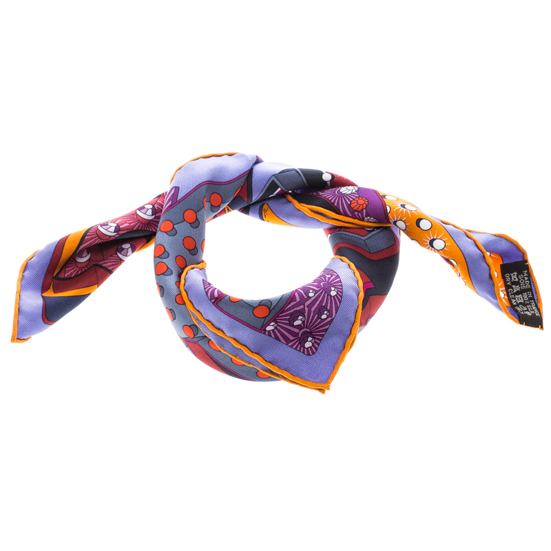 Hermes Multicolor Electrique Printed Silk Pocket Square