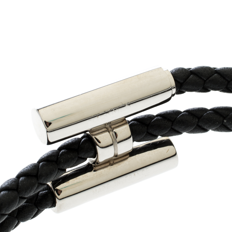 Hermes Tournis Tresse Black Leather Palladium Plated Bracelet Hermes | TLC