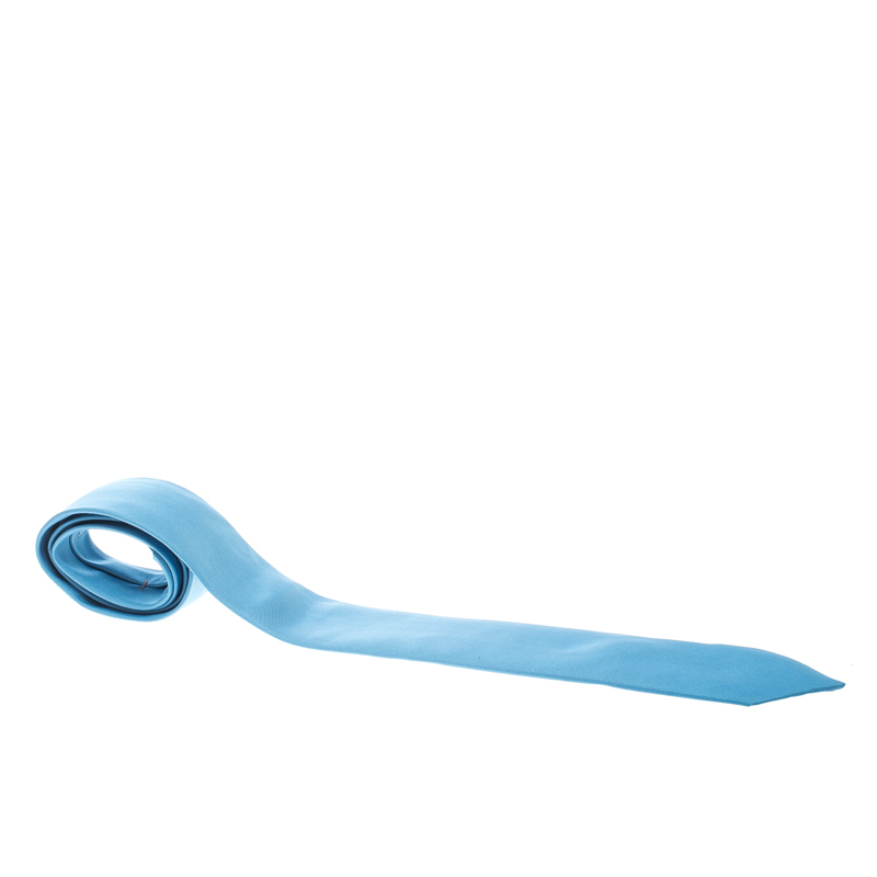 Pre Owned Hermes Sky Blue Silk Twill Tie