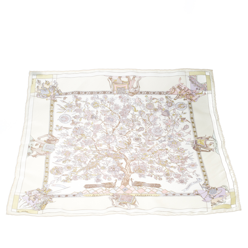 

Hermes Cream Fantaisies Indiennes Printed Silk Pocket Square