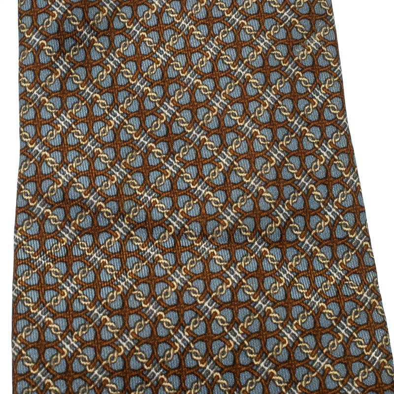 

Hermes Grey and Brown Chain Link Pattern Printed Silk Tie, Multicolor