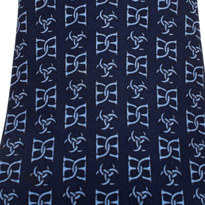 

Hermes Vintage Navy Blue Equestrian Stirrup Print Silk Tie