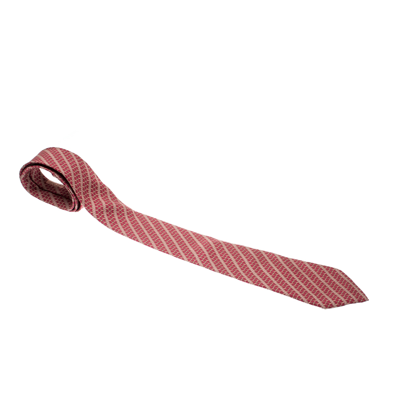 Hermes Berry Pink Silk Equestrian Printed Tie