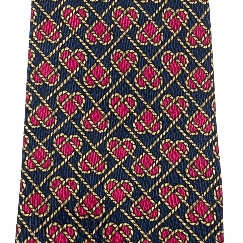 

Hermes Navy Blue and Pink Silk Rope Heart Print Tie