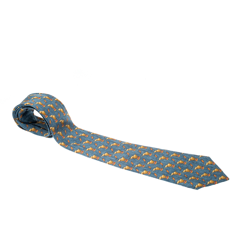 Hermes Blue Silk Circus Elephant and Mouse Print Tie Hermes | The