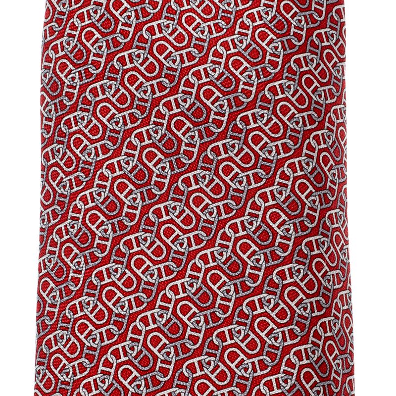 

Hermes Red Geometric Chain Link Print Silk Twill Tie