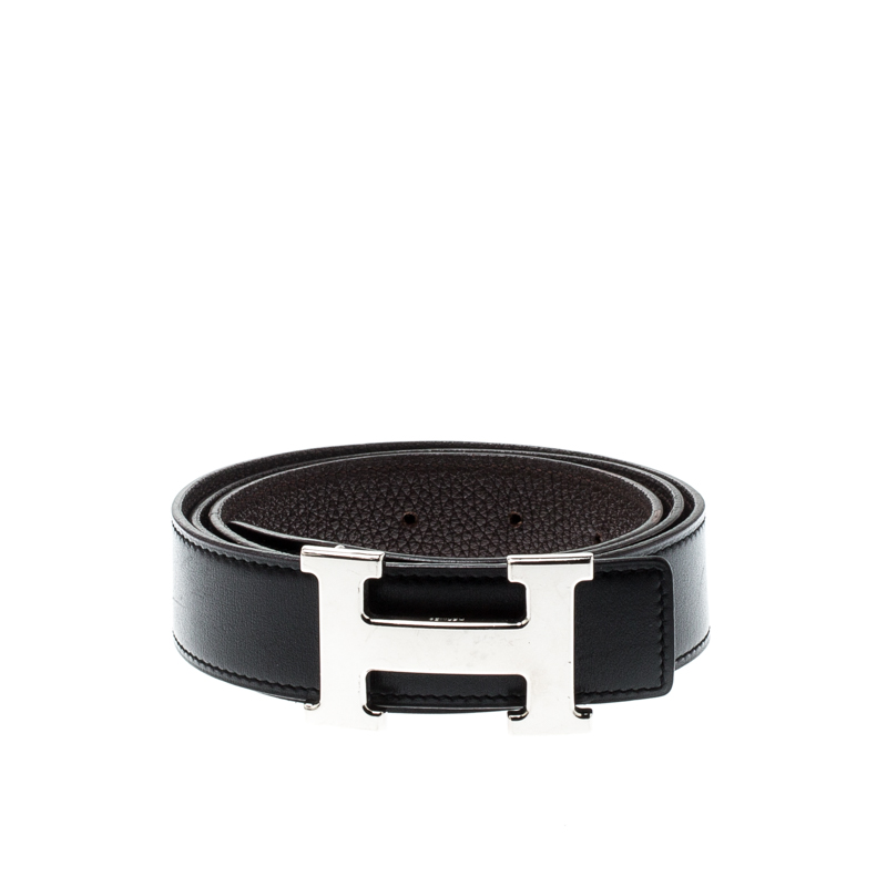 

Hermes Black Leather H Buckle Reversible Belt