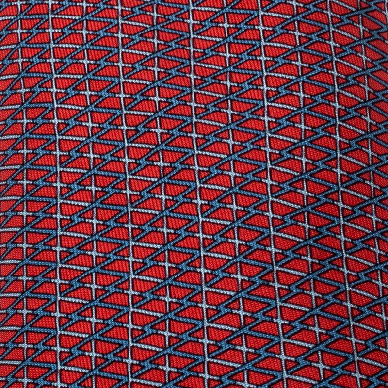 

Hermes Red and Blue Geometric Stripe Print Silk Twill Tie