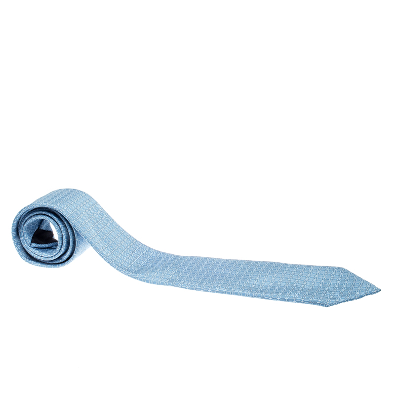 مملوكة مسبقًا Hermes Blue H Jacquard Patterned Silk Tie 