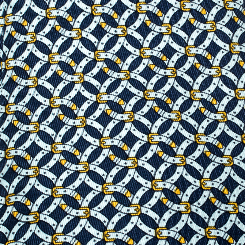

Hermes Blue Circular Belt Print Silk Tie