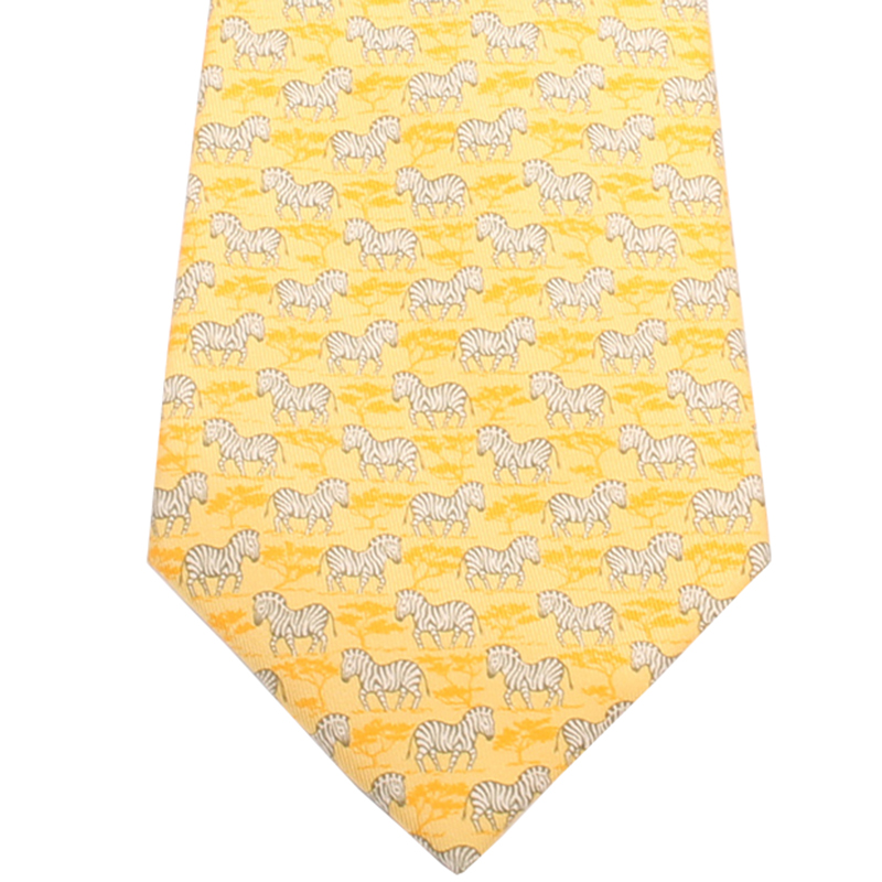 

Hermes Yellow Zebra Print Silk Tie