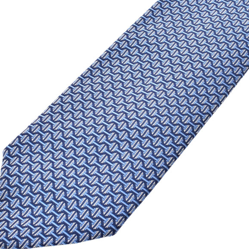 

Hermes Blue Silk Print Tie