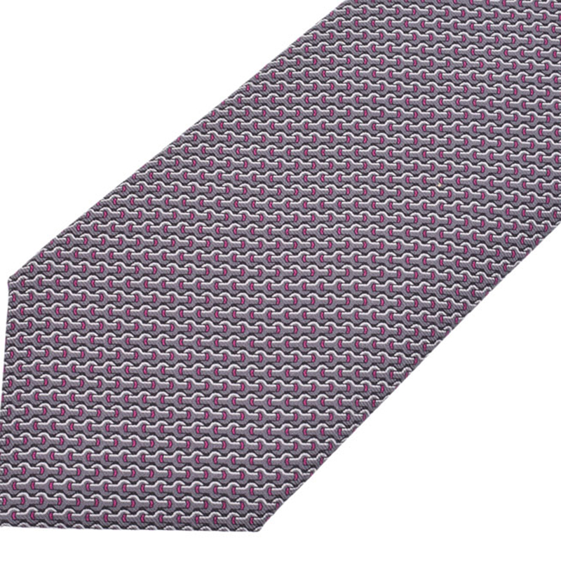 

Hermes Gray/Pink Silk Print Tie, Grey