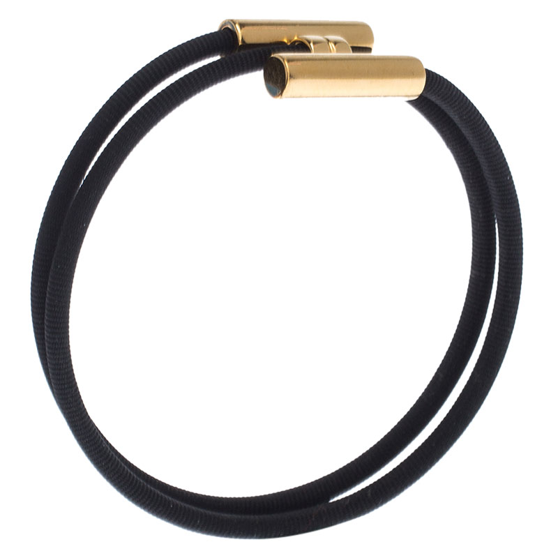 

Hermes Tournis Tresse Black Leather Gold Plated Wrap Bracelet