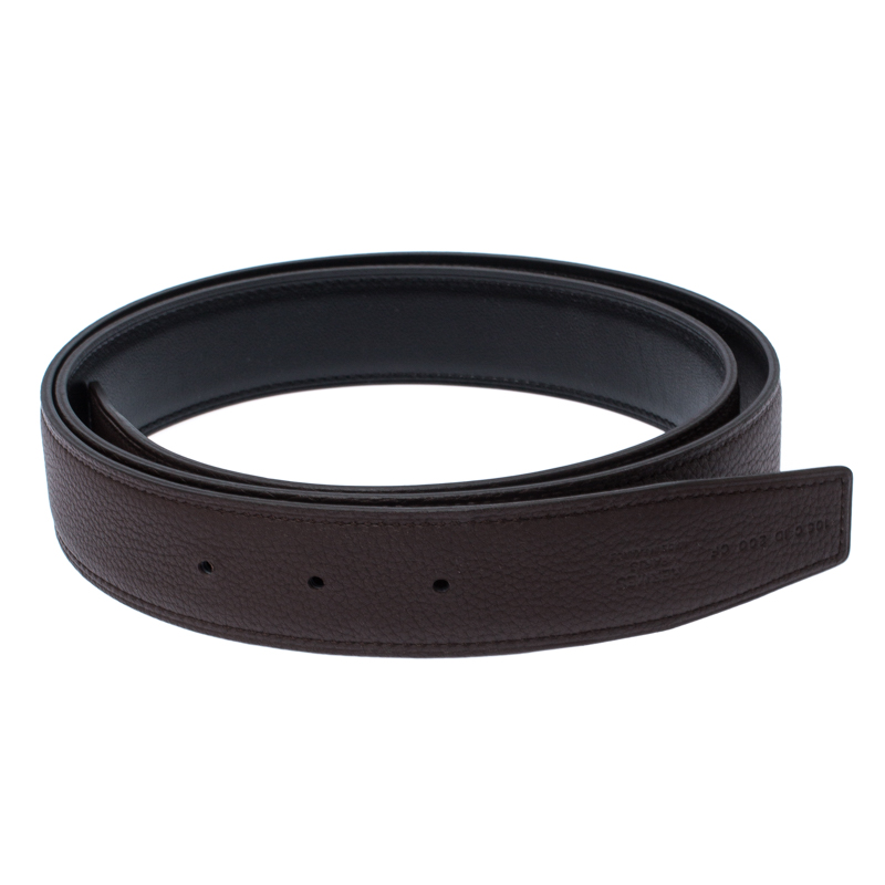 

Hermes Etain/Black Togo Leather Belt Strap, Brown