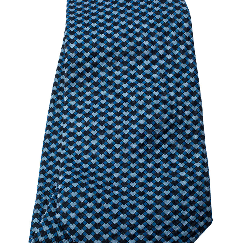 

Hermes Blue Geometric Print Silk Tie, Black