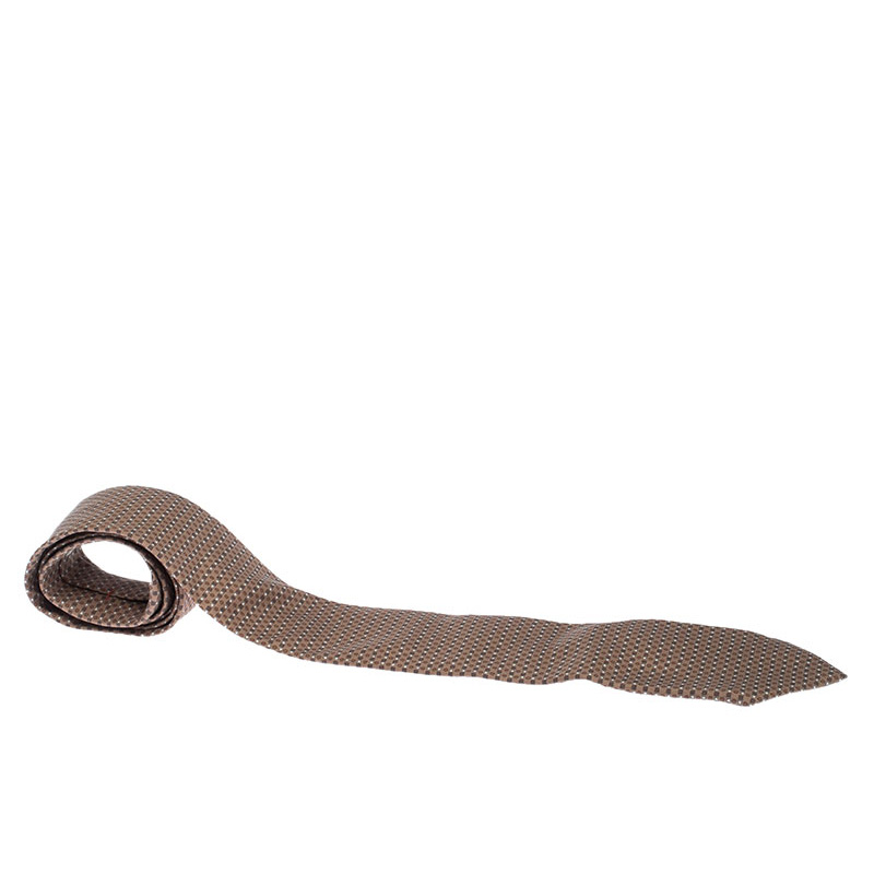 Pre Owned Hermes USB Beige Geometric Print Silk Tie