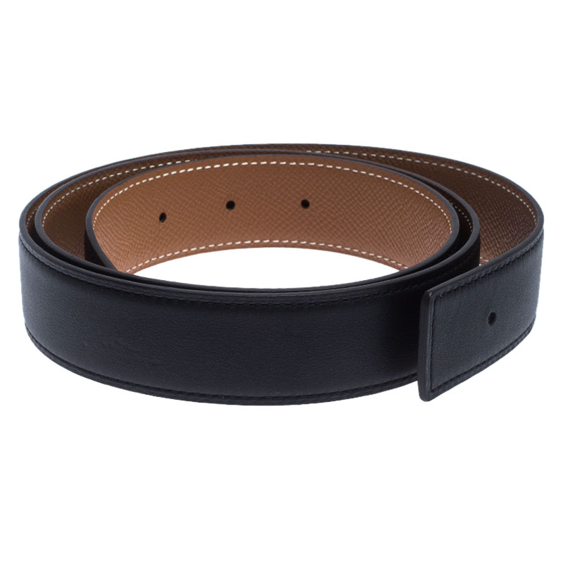 

Hermes Black/Tan Togo Leather Reversible Belt Strap