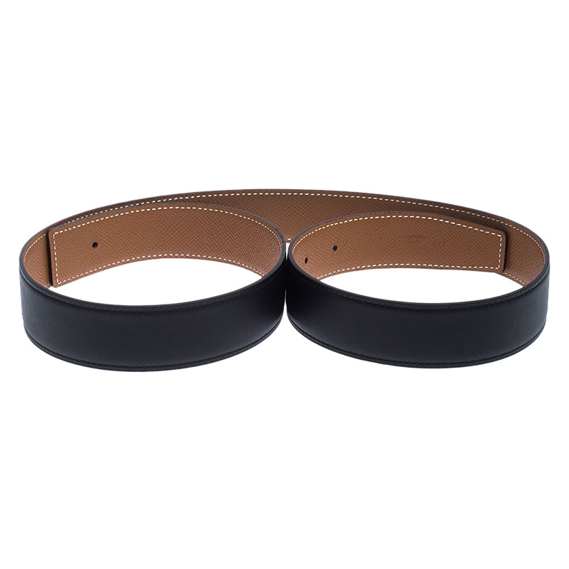 مملوكة مسبقًا Hermes Black/Tan Togo Leather Reversible Belt Strap 95CM    