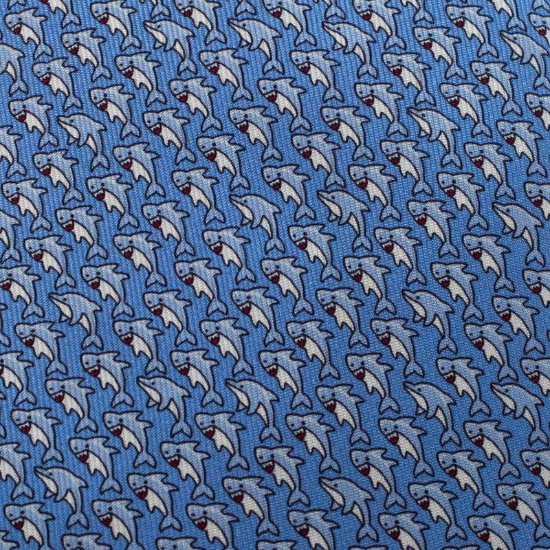 

Hermes Blue Shark And Dolphin Print Classic Silk Tie