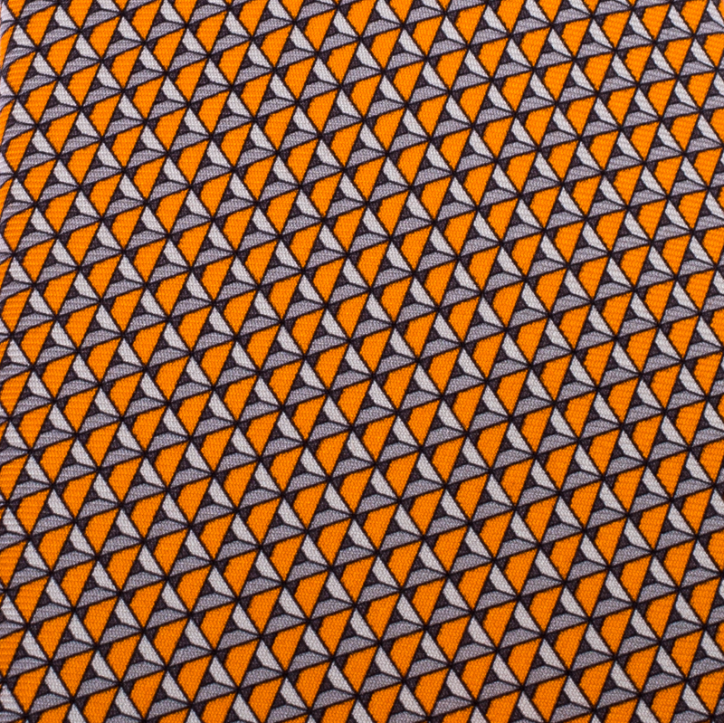 

Hermes Orange Chateau De Cartes Printed Classic Silk Tie