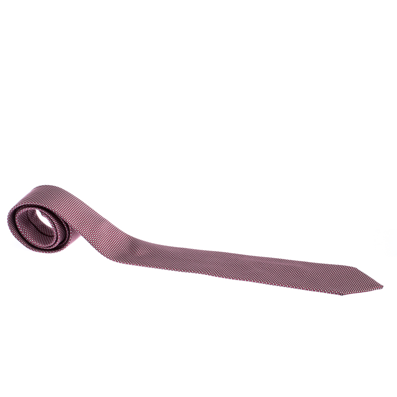 Pre Owned Hermes Pink Jacquard Patterned Classic Silk Tie