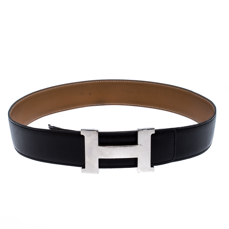 Pre Owned Hermes Black/Brown Leather Reversible Constance Belt 90CM