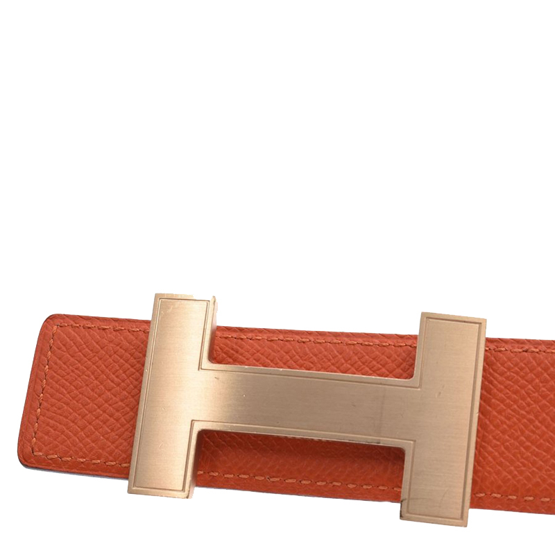 

Hermes Orange Leather H Gold Hardware Reversible Belt