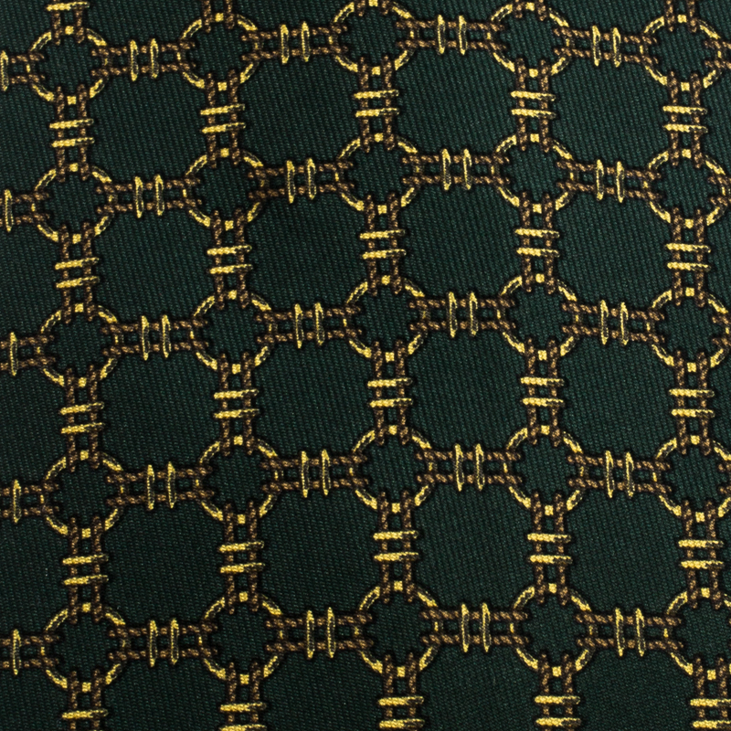 

Hermès Pine Green Equestrian Print Silk Twill Tie