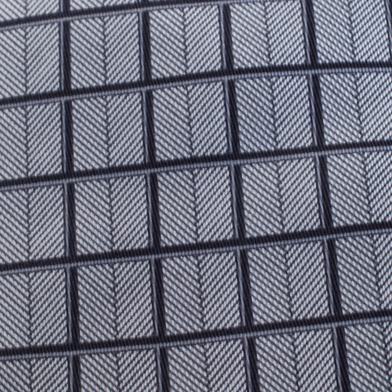 

Hermès Vintage Grey Grid Print Silk Twill Tie