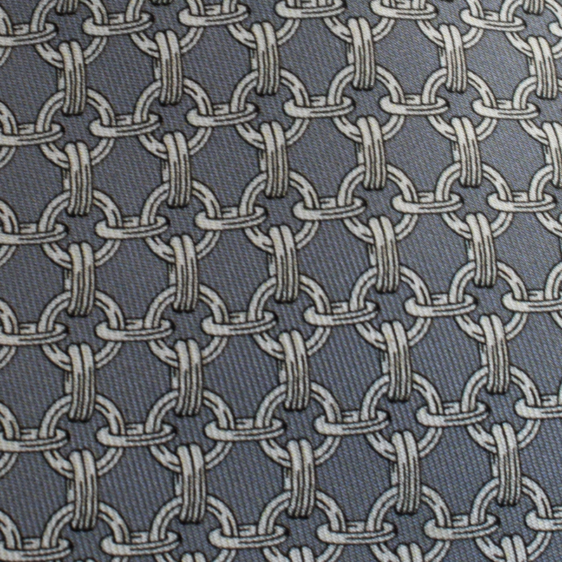 

Hermès Pale Grey Chain Link Print Silk Twill Tie