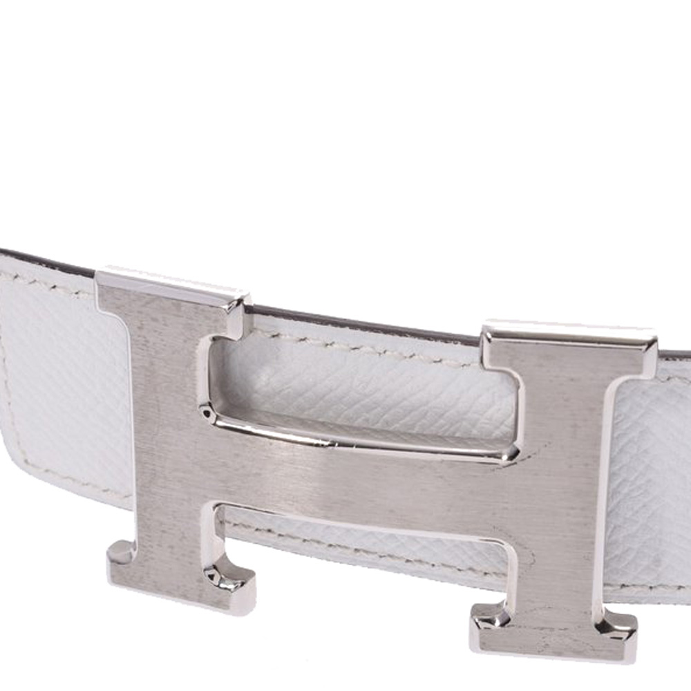 

Hermes White Epsom Leather Palladium Hardware Reversible Belt