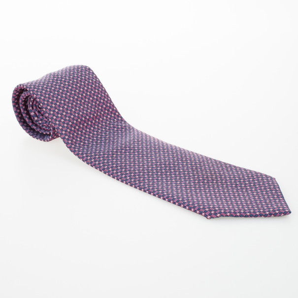 مملوكة مسبقًا Hermes Purple 'H' Printed Silk Tie
