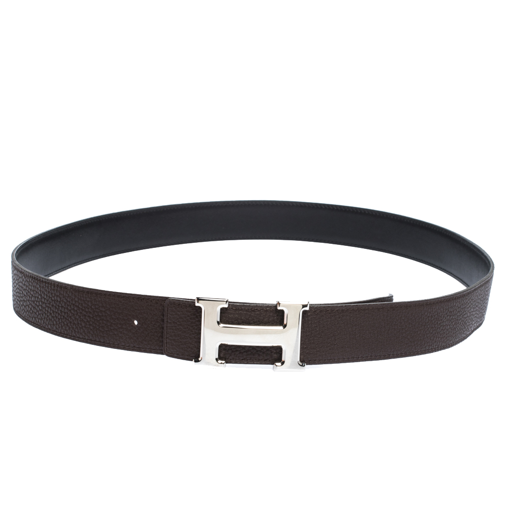 Pre Owned Hermes Brown/Black Leather Constance 2 Reversible Belt 105CM
