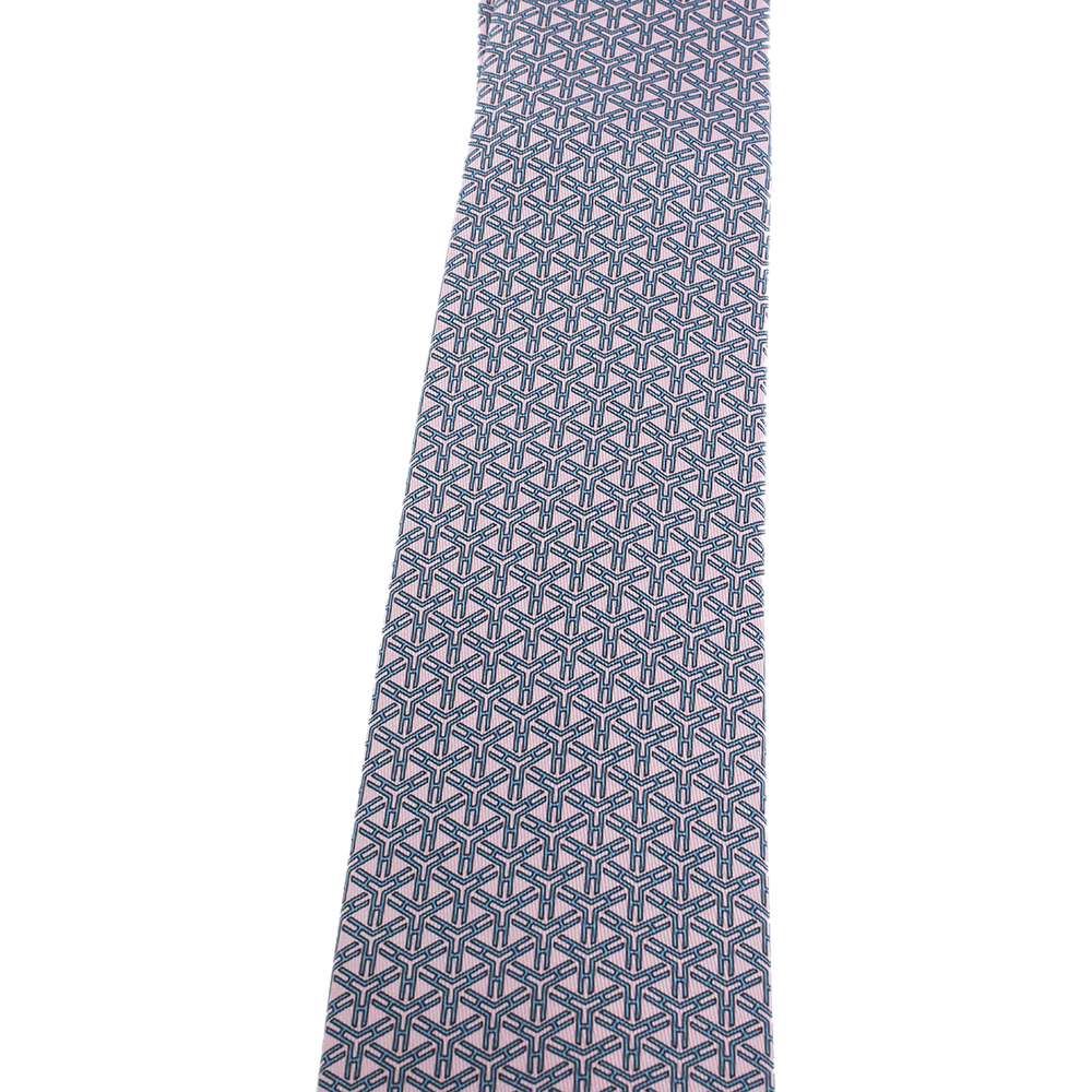 

Hermes Pink & Blue Geometric Print Silk Tie