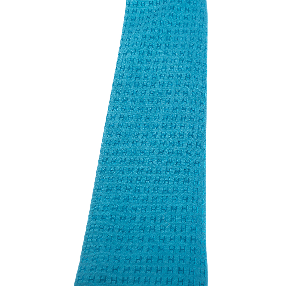 

Hermes Vibrant Blue Faconnee H Silk Jacquard Tie