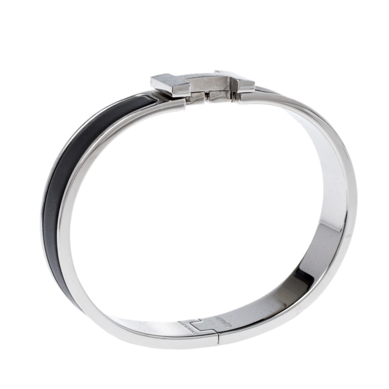 

Hermes Clic HH Noir Matte Enamel Palladium Plated Bracelet, Black