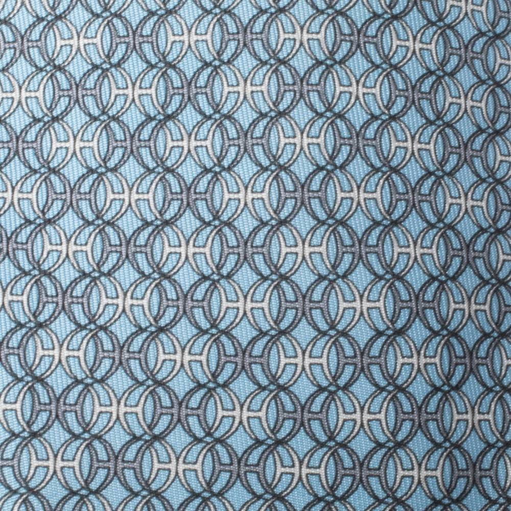 

Hermes Pale Blue Geometric Print Classic Silk Tie