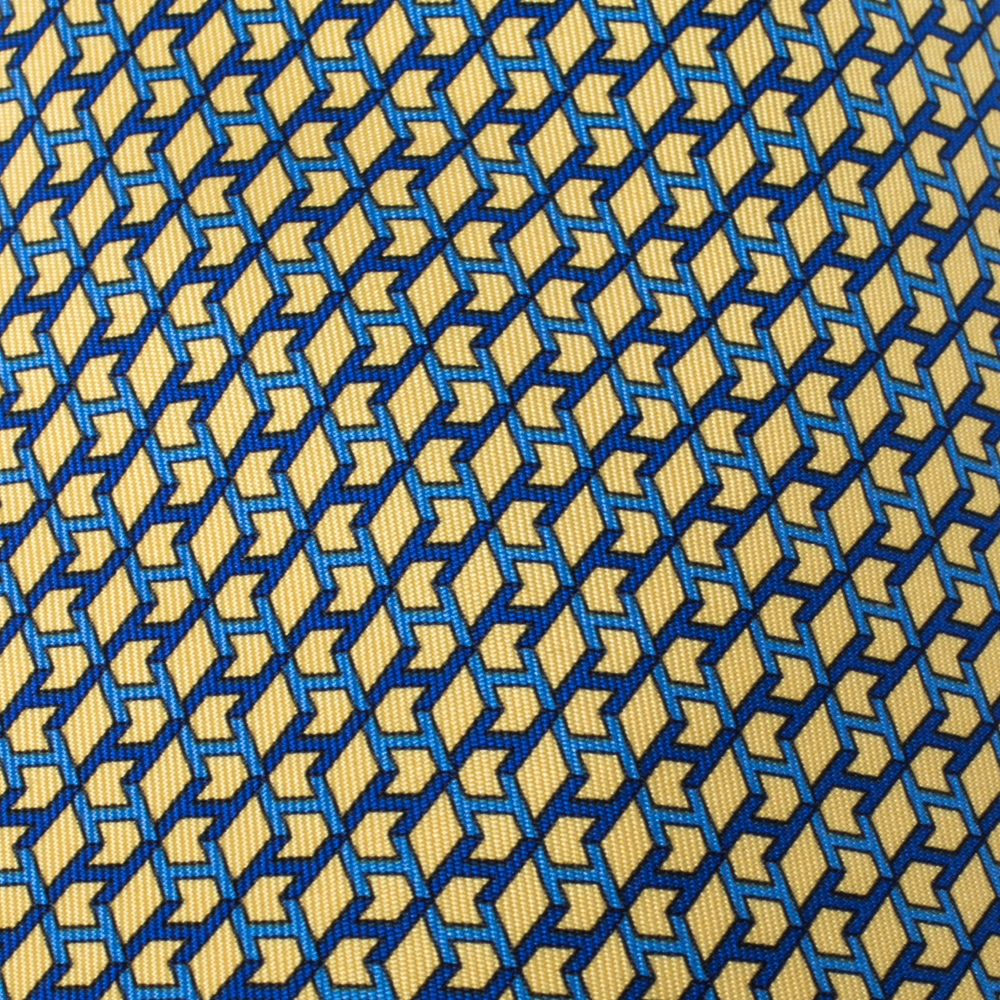 

Hermes Yellow & Blue Geometric Print Traditional Silk Tie