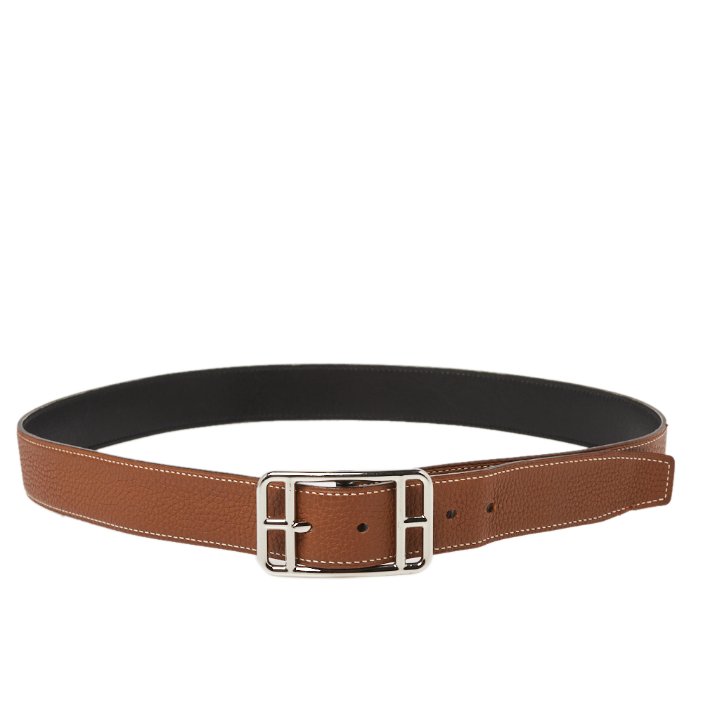 

Hermes Noir/Gold Box and Togo Leather Cape Cod Reversible Belt, Black