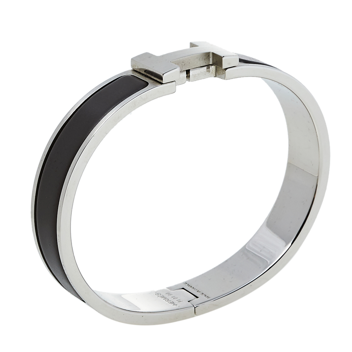 

Hermès Clic HH Grey Enamel Brushed Palladium Plated Narrow Bracelet