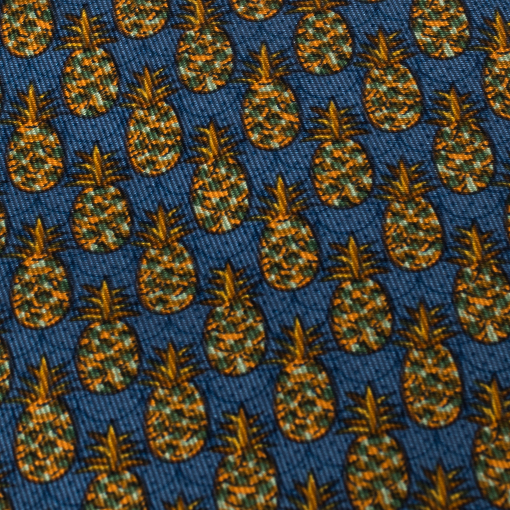 

Hermes Blue & Yellow Pineapple Print Silk Tie